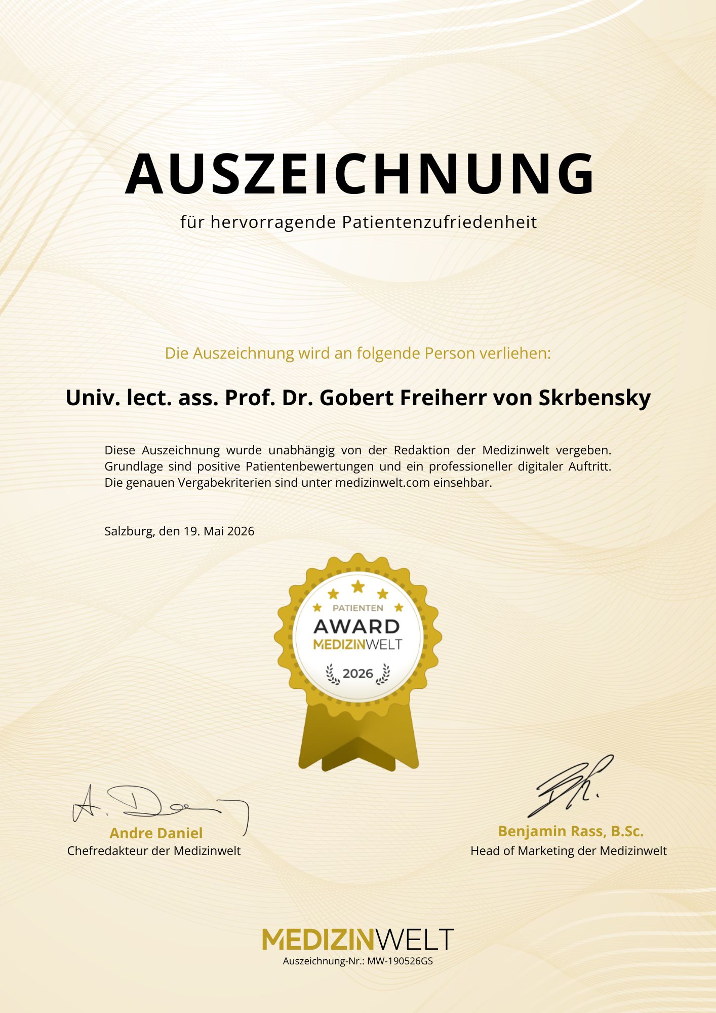 Auszeichnung Medizinwelt Award